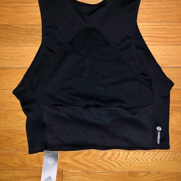 Brand New Adidas black open-back HYPERGLAM TRAINING TOP - Picture 3 of 9